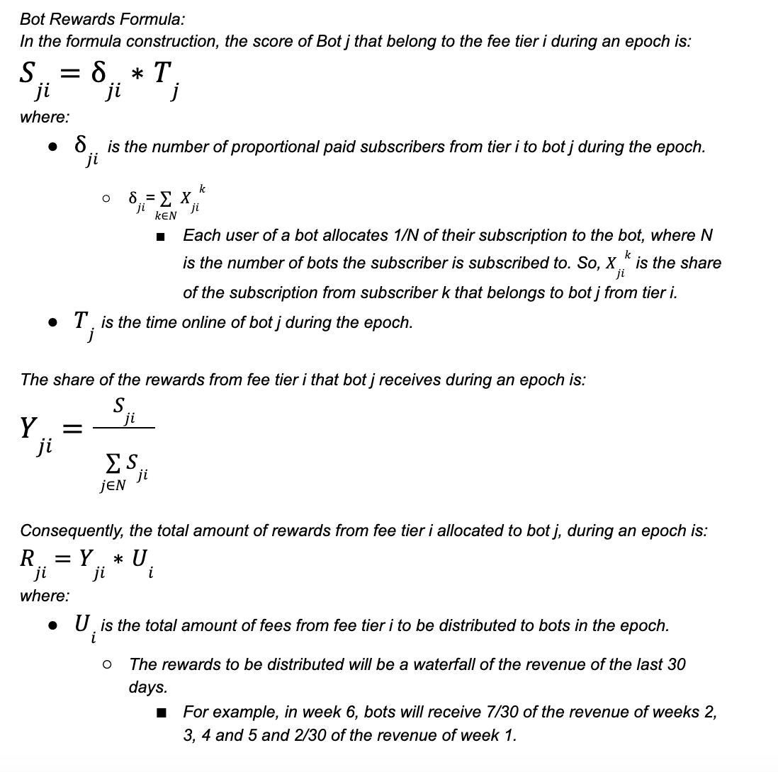 Bot Rewards Formula